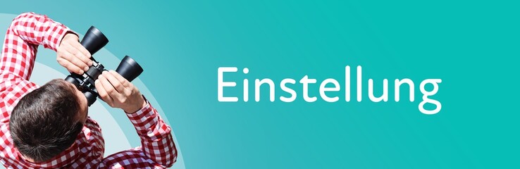 Einstellung. Mann mit Fernglas aus Vogelperspektive. Beobachtung, Draufsicht, Panorama. Business...