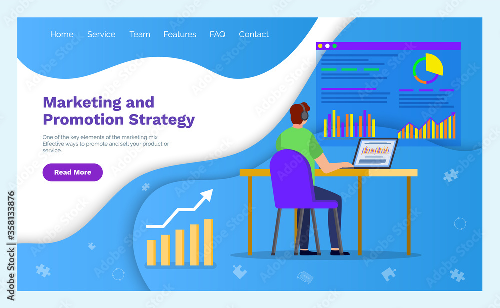 Poster online statistics and digital marketing graphics web landing page vector. analysis and charts, marke