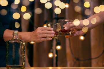 Celebrate whiskey on a friendly party in restaurant