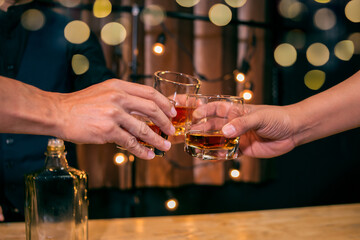 Celebrate whiskey on a friendly party in restaurant