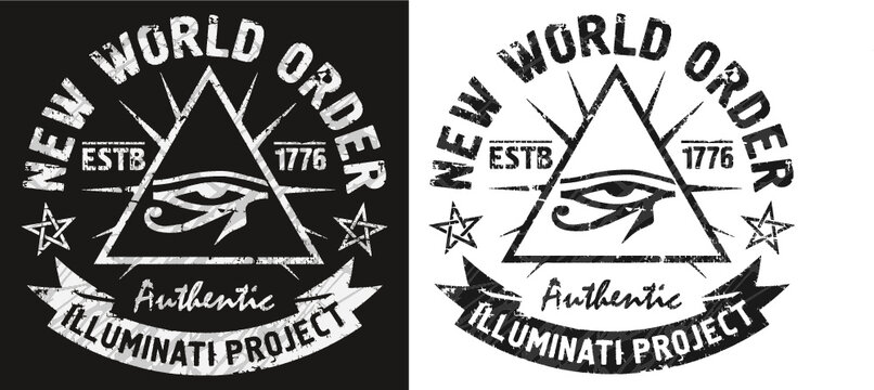 'New world order' artworks for t-shirt and poster.All seeing eye of Horus in a triangle.