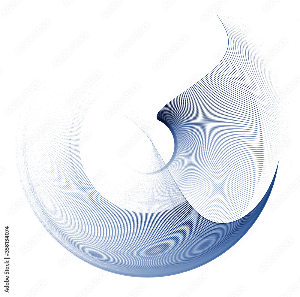 Poster Two surfaces are curved by an arc and look like blades in motion. Graphic design element. Technical symbol or logo on a white background. 3D rendering. 3D illustration.