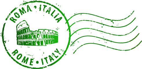 Obraz na płótnie Canvas Postal grunge stamp 'Rome-Italy' with the colosseum. Italian and english inscription
