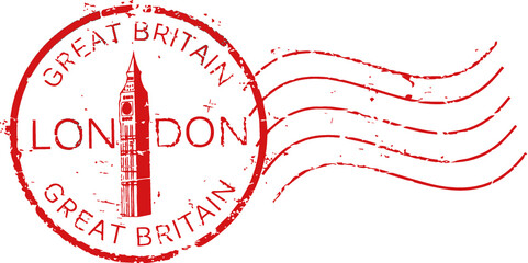 Fototapeta na wymiar Postal grunge stamp 'London - Great Britain' with the 'Big Ben' tower