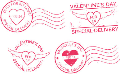  St. Valentine's day. Postal grunge stamps.