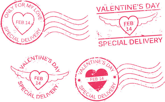  St. Valentine's day. Postal grunge stamps.