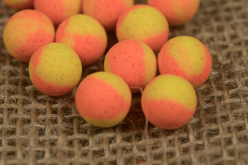 Boilies, fishing baits, close up, Fishing baits for carp. Baits for carp.