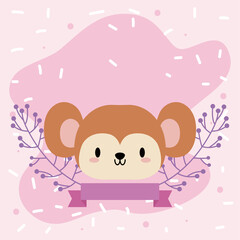 cute head of monkey baby kawaii with decor