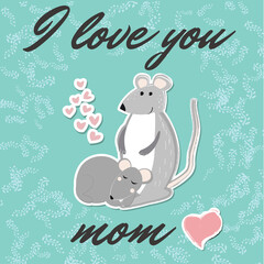 Poster with a small сute mouse and its mother