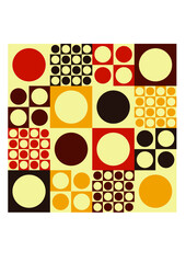 60s pattern with circles and squares, colorful abstract retro background