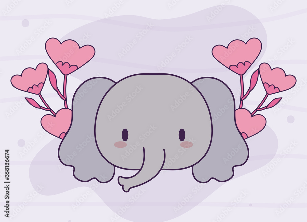 Poster head of elephant baby kawaii with decor