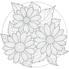 Daisy flower.Coloring book antistress for children and adults. Illustration isolated on white background.Black and white drawing.Zen-tangle style.