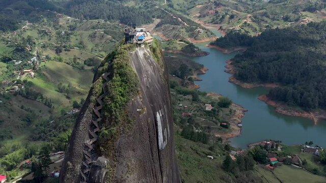 Guatap&eacute; in Colombia aerial panoramic view. Tourist destination Piedra del Pe&ntilde;ol. Colombian monument.