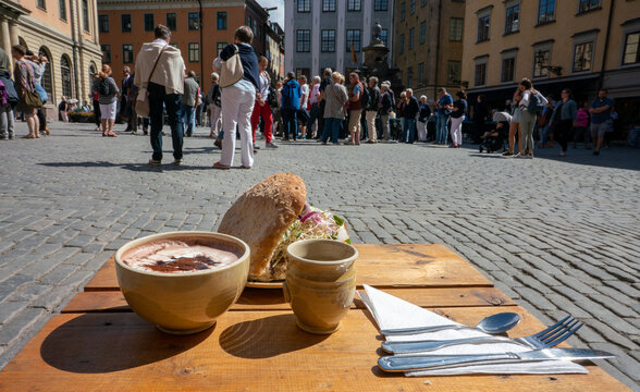 Swedish Hot Chocolate and sandwich in old town Stockholm holiday