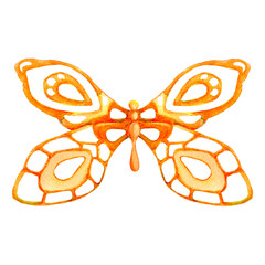 Summer insects, butterfly. Hand watercolor illustration isolated on white background. The concept of summer, freedom, flight, for the design of print, cover, postcard, congratulation, invitation.