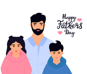 Happy Father's Day. Dad with son and daughter spend time together.