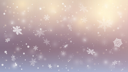 Snow background. Winter blue sky. Christmas background. Falling snow. Snowflakes swirl in the frosty air. EPS 10