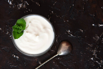Homemade yogurt or sour cream in a bowl