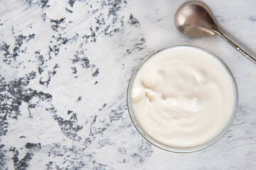 Homemade yogurt or sour cream in a bowl