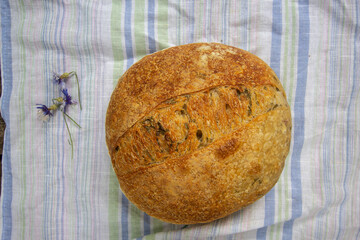 homemade fruit yeast bread with cornflower petals