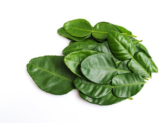 Kaffir lime and fresh bergamot leaf isolated on white background