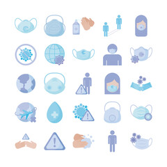 set of icons prevention, protection of coronavirus , flat style icon