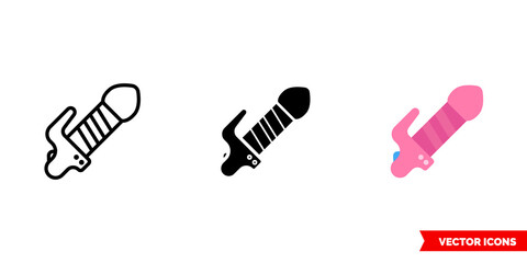 Dildo icon of 3 types. Isolated vector sign symbol.