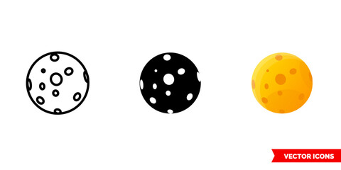 Full moon icon of 3 types. Isolated vector sign symbol.