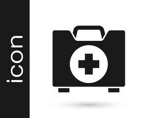 Grey First aid kit icon isolated on white background. Medical box with cross. Medical equipment for emergency. Healthcare concept. Vector Illustration