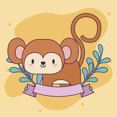 cute monkey baby animal kawaii with decor