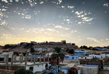 Fototapeta premium View of egypt village under blue sky.