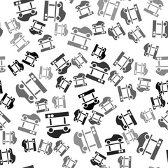 Fototapeta premium Black Repair car on a lift icon isolated seamless pattern on white background. Repair of the underbody, suspension, wheels and engine. Vector Illustration