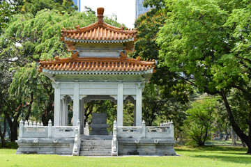 A Chinese pavilion in the middle of Lumphini Park in Bangkok