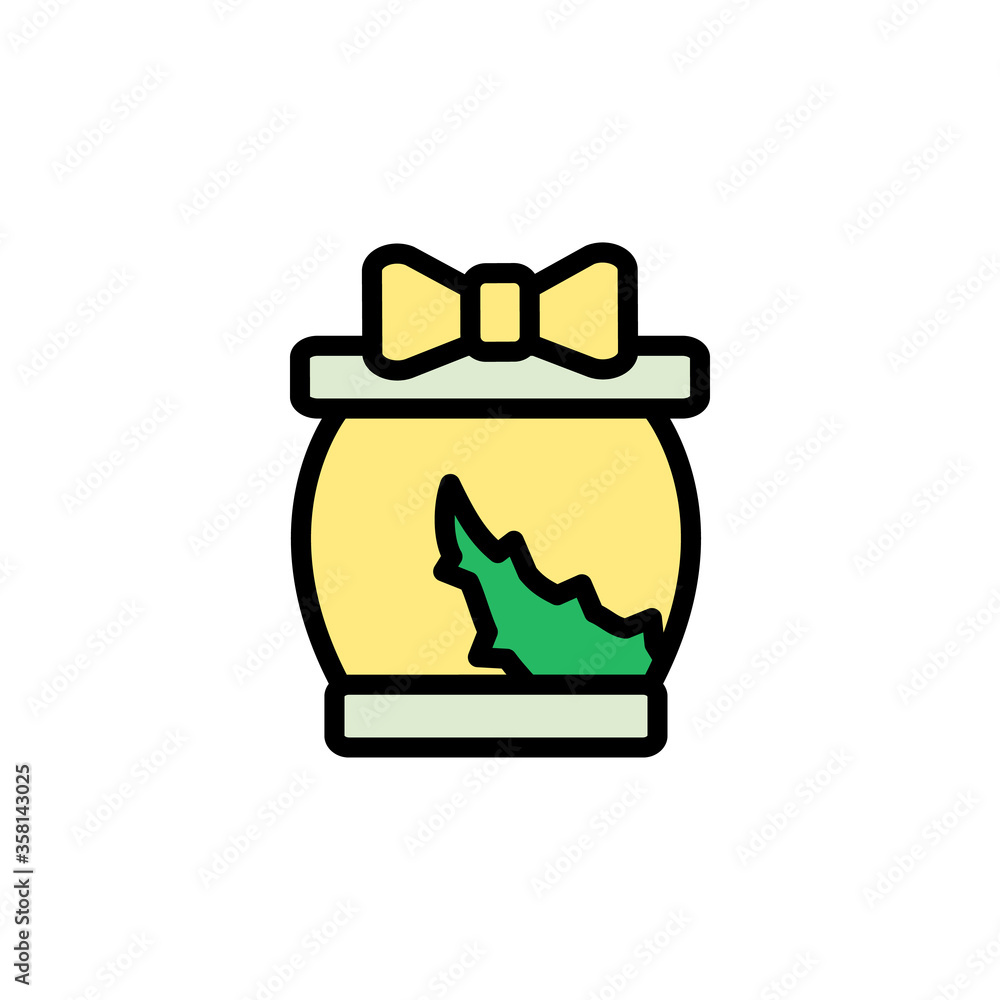 Poster aloe vera bottle bow icon. simple color with outline vector elements of healing plant icons for ui a