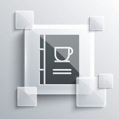 Grey Coffee book icon isolated on grey background. Square glass panels. Vector Illustration