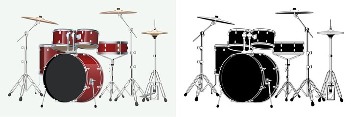 Drums. Colored and black & white versions. High quality details.