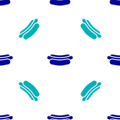 Blue Hotdog sandwich icon isolated seamless pattern on white background. Sausage icon. Fast food sign. Vector Illustration
