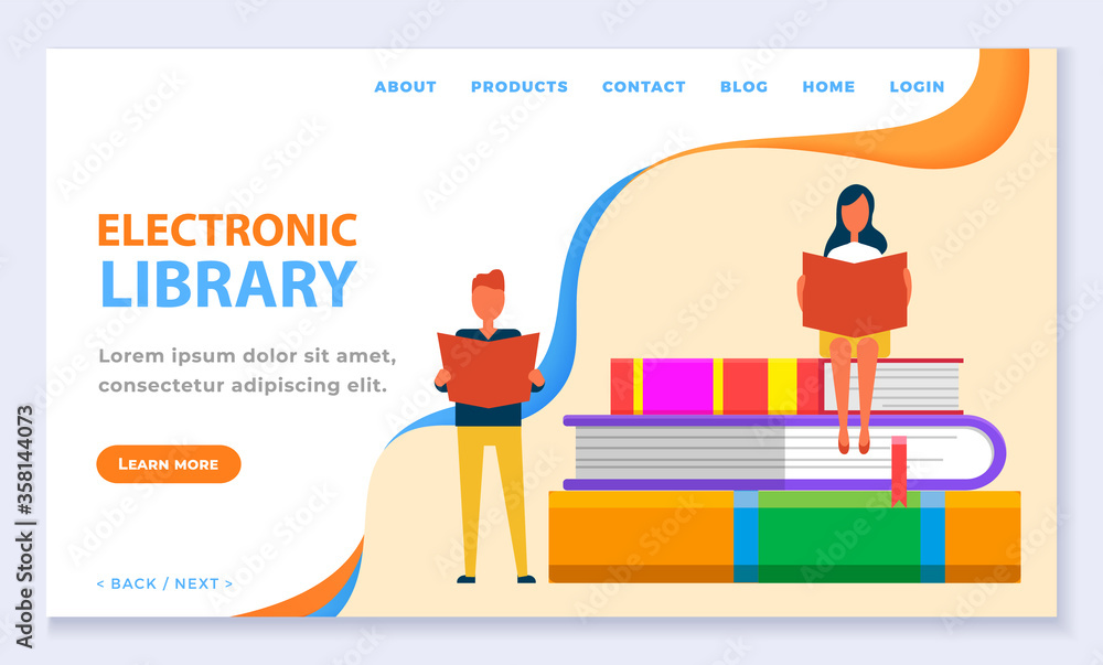 Aufkleber electronic library man and woman reading and learning books online. knowledge and education technolo