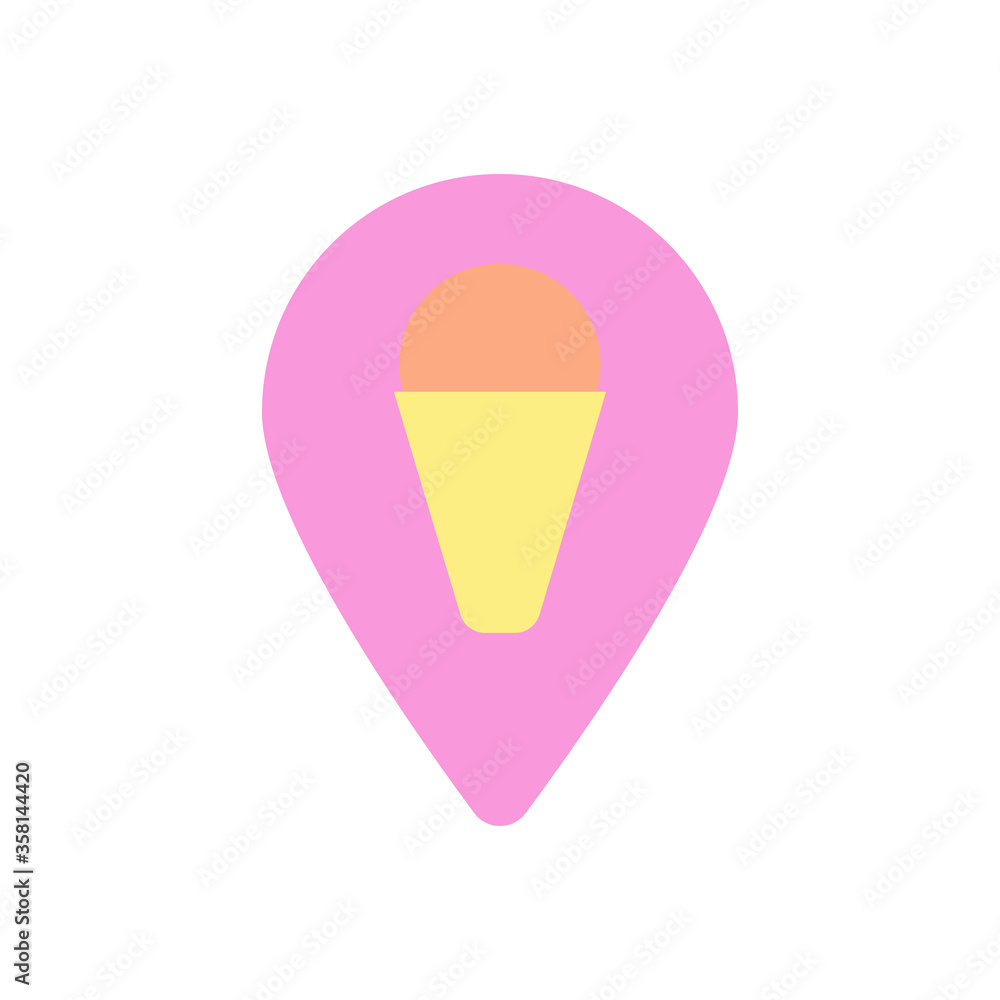 Poster ice cream, location pin icon. simple color vector elements of freeze sweet icons for ui and ux, webs