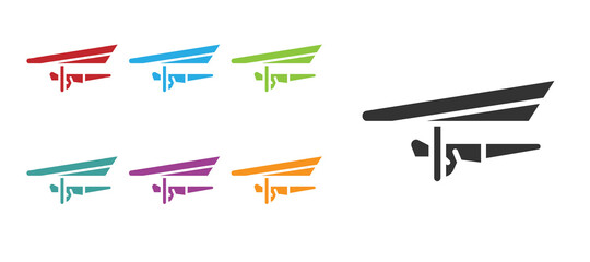 Black Hang glider icon isolated on white background. Extreme sport. Set icons colorful. Vector Illustration