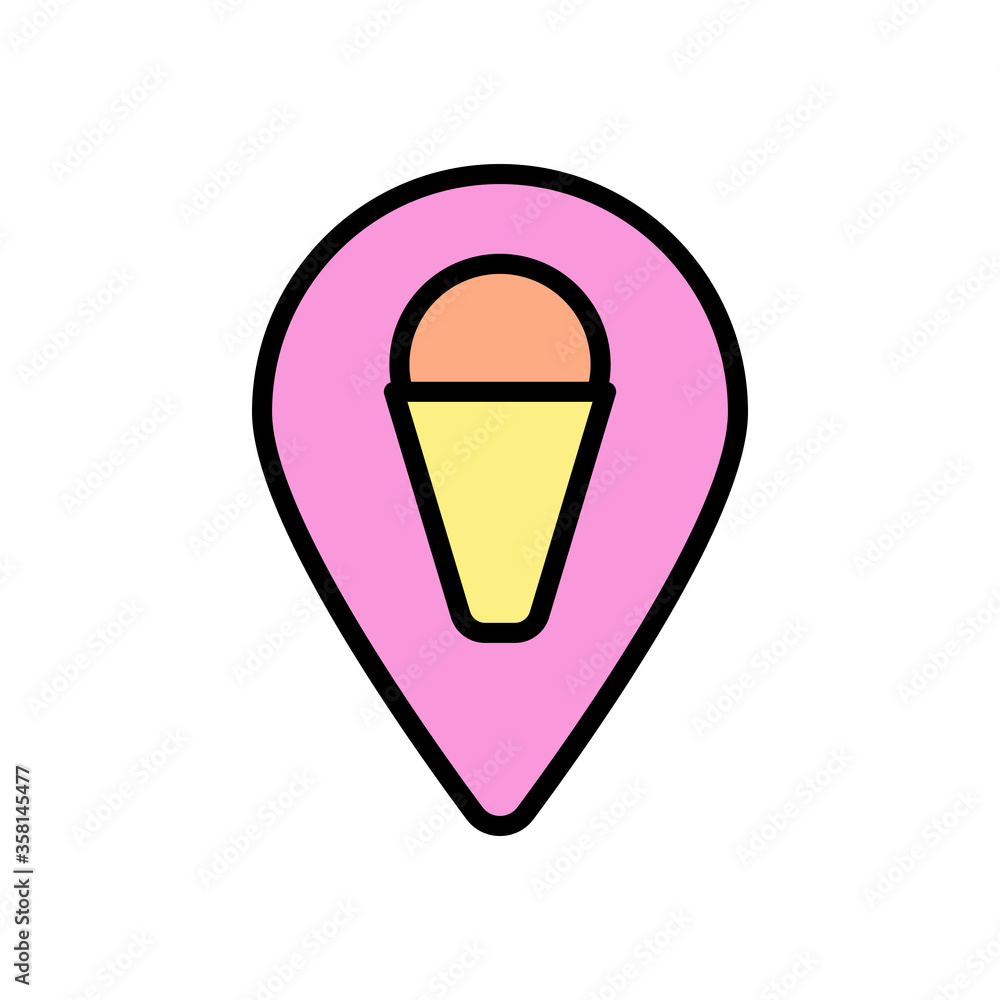 Poster ice cream, location pin icon. simple color with outline vector elements of freeze sweet icons for ui