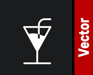 White Cocktail icon isolated on black background. Vector Illustration