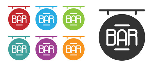 Black Street signboard with inscription Bar icon isolated on white background. Suitable for advertisements bar, cafe, restaurant. Set icons colorful. Vector Illustration