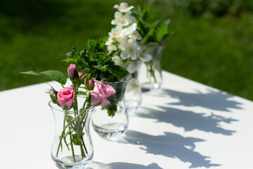 Ingredients for Herbal tea with rose, jasmine and mint.