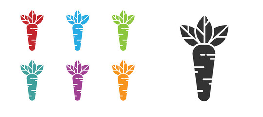 Black Carrot icon isolated on white background. Set icons colorful. Vector Illustration