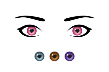Woman's eyes and irises of different colors, pupils shaped like heart