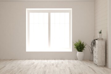 White empty room. Scandinavian interior design. 3D illustration