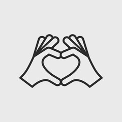 Fototapeta premium Hands making heart shape gesture. Protect, respect, save icon concept. Simple outline icon isolated on white background. Vector illustration