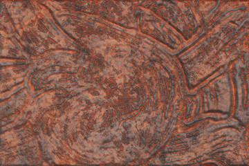 3D rendering- copper metal destroyed. Background bronze