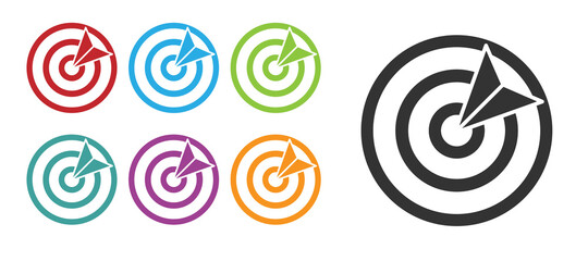 Black Target sport icon isolated on white background. Clean target with numbers for shooting range or shooting. Set icons colorful. Vector Illustration